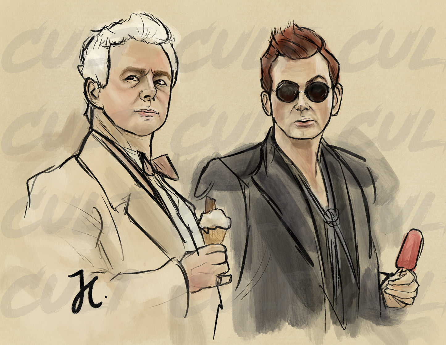 Crowley and Aziraphale Ice creams Print (A4) | Good Omens
